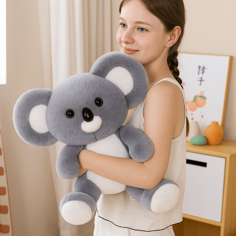 Peluche koala mignonne dans les bras d'une fille