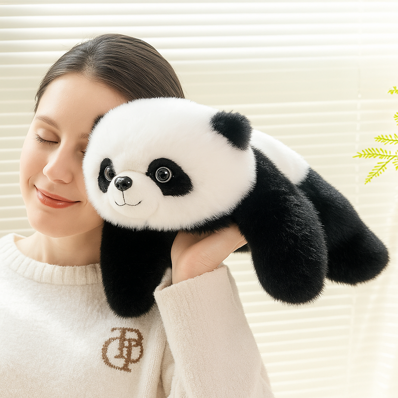 Peluche panda super douce sur la main d'une fille