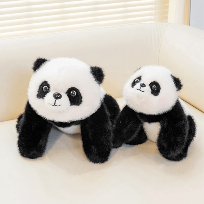 Deux peluches panda super douce sur canape