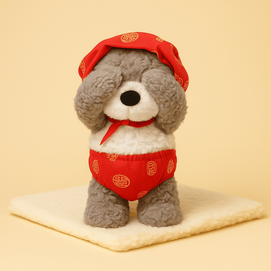 La peluche loup du petit chaperon rouge sur une couverture