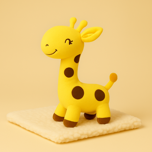 Mini peluche girafe coloré jaune sur couverture