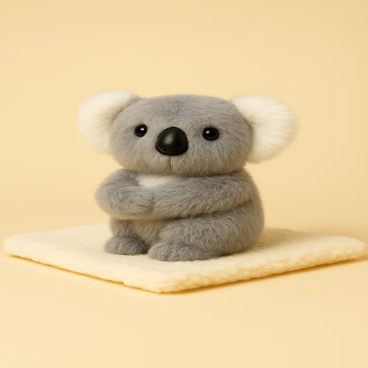Mini peluche koala gris sur couverture