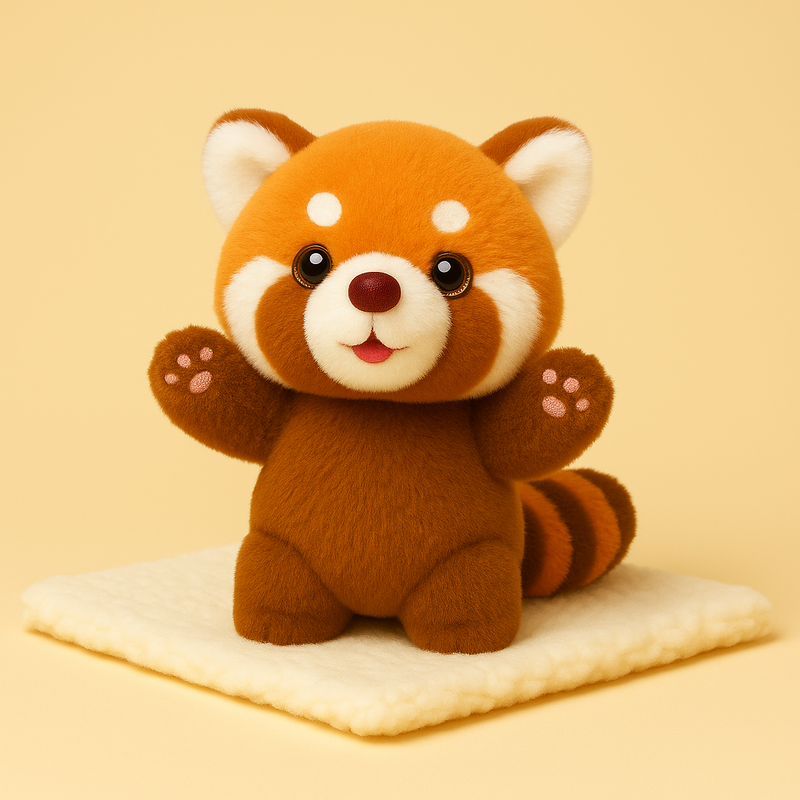 Mini peluche panda roux sur couverture