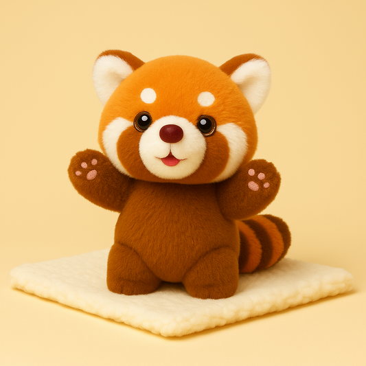 Mini peluche panda roux sur couverture