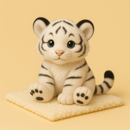 Mini peluche tigre blanc sur une couverture
