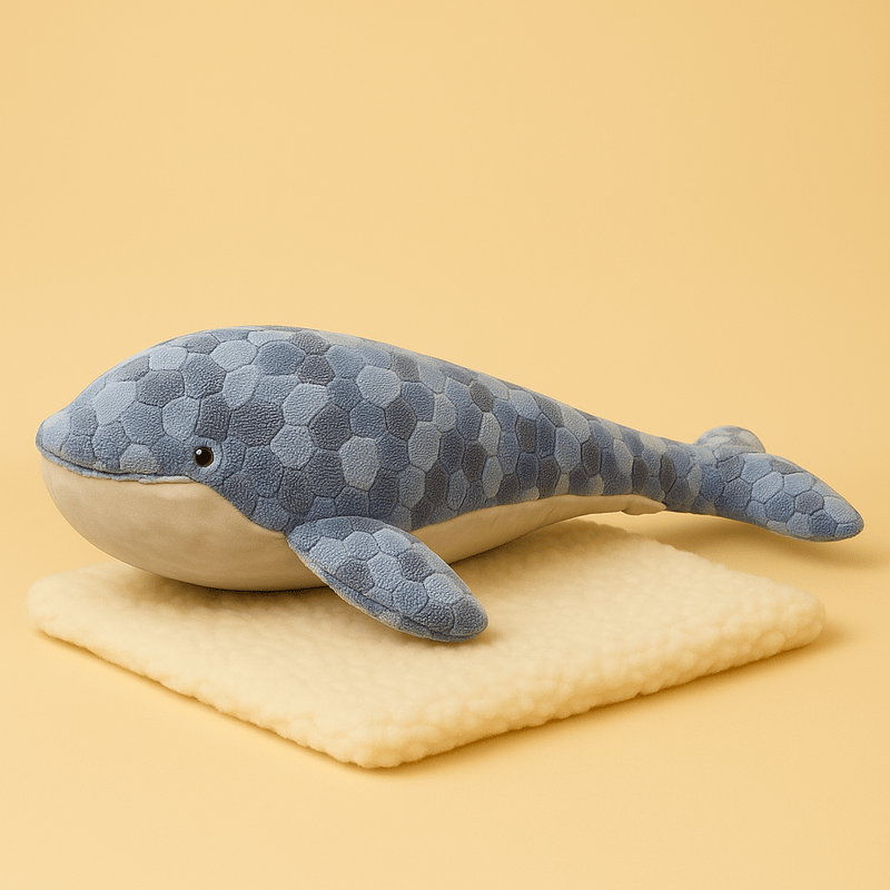 Peluche baleine écaille sur couverture