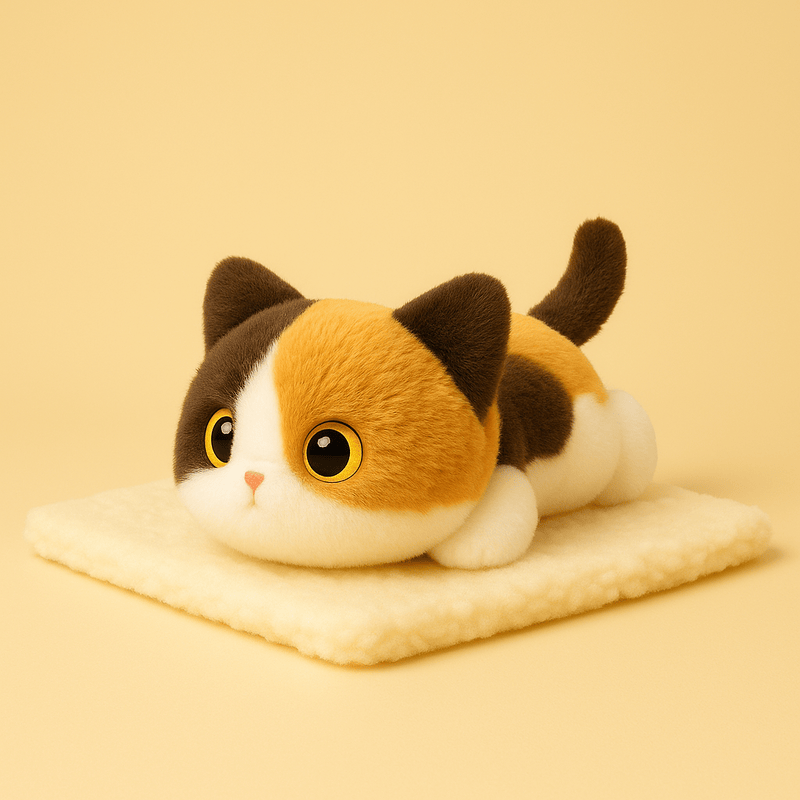 Peluche chat mignon calico sur une couverture
