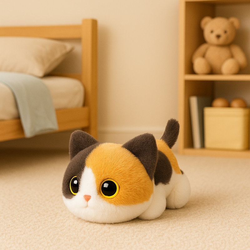 Peluche chat mignon calico dans une chambre d'enfant