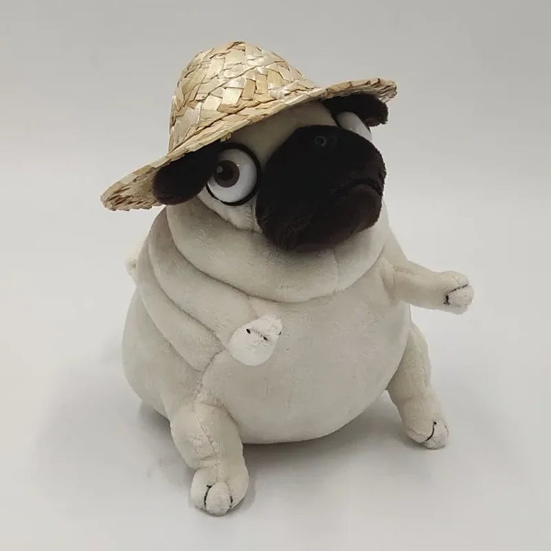 Peluche chien Carlin avec son chapeau de face
