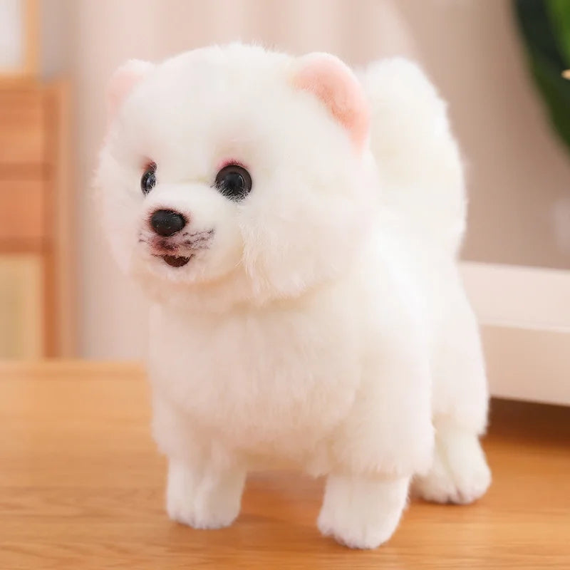 Peluche chien blanc Spitz nain de qualité