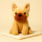 Peluche chien brun Bouledogue Français sur couverture