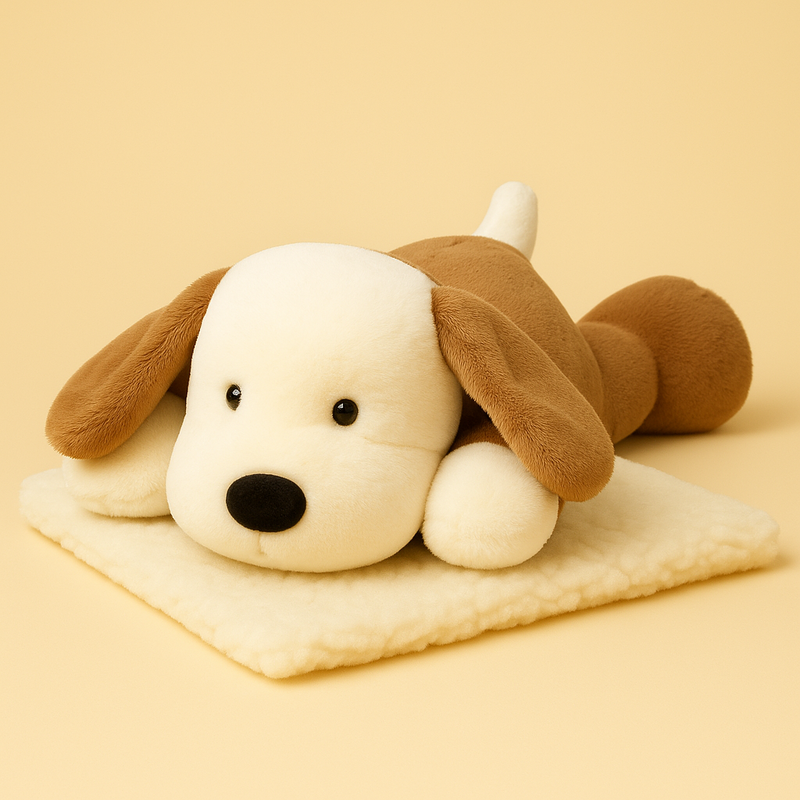 Peluche chien mignon sur couverture