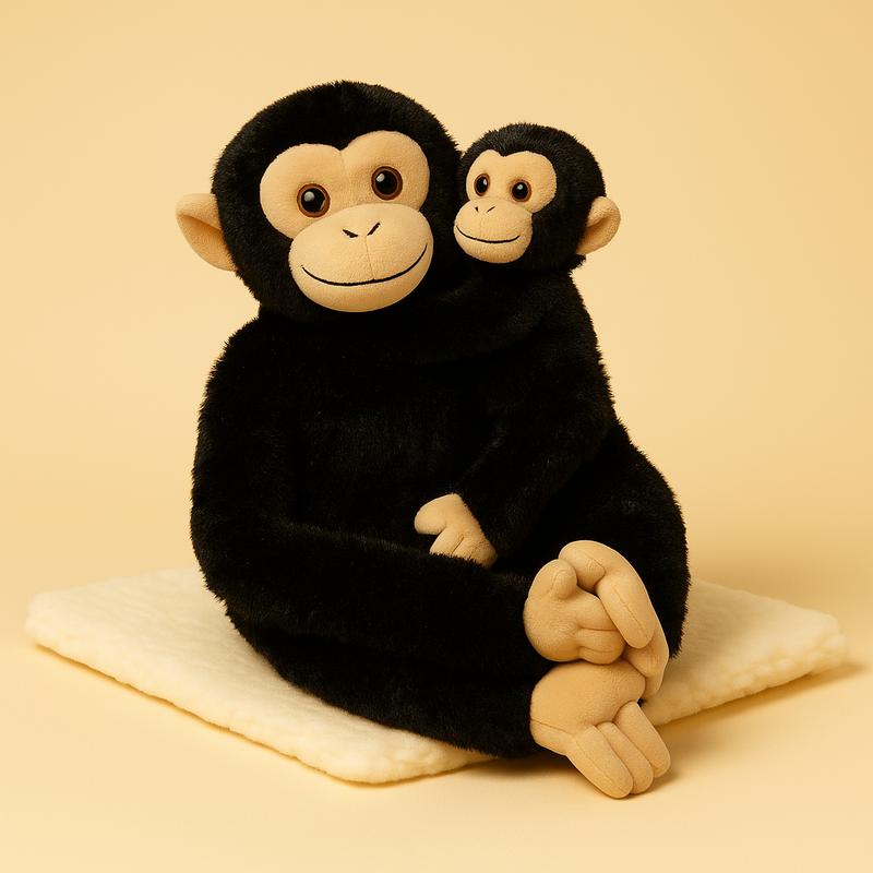 Peluche Chimpanzé mère et fils sur un tapis