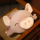 Peluche cochon smile vue de haut debout sur une chaise