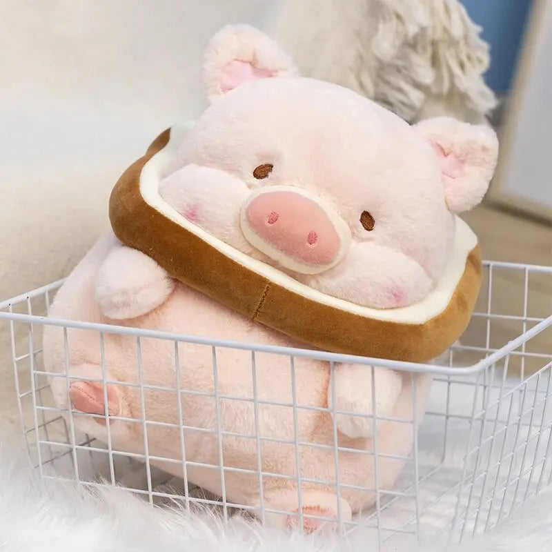 Peluche cochon toast dans un panier 