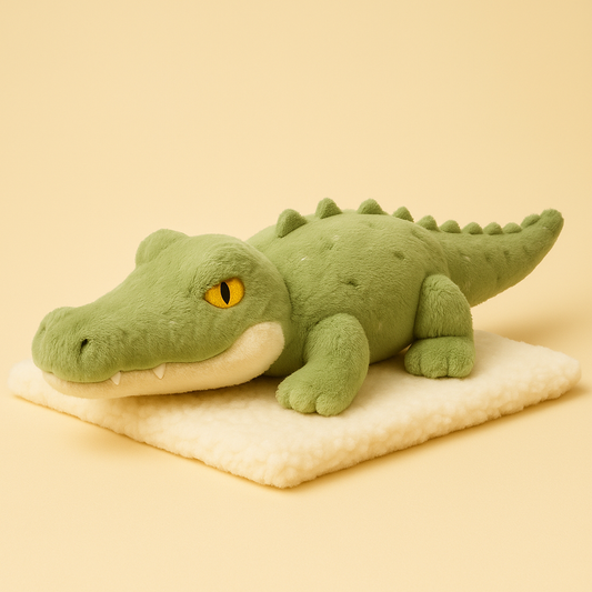 Peluche crocodile doux sur couverture