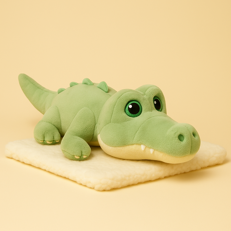 Peluche crocodile kawaii sur couverture
