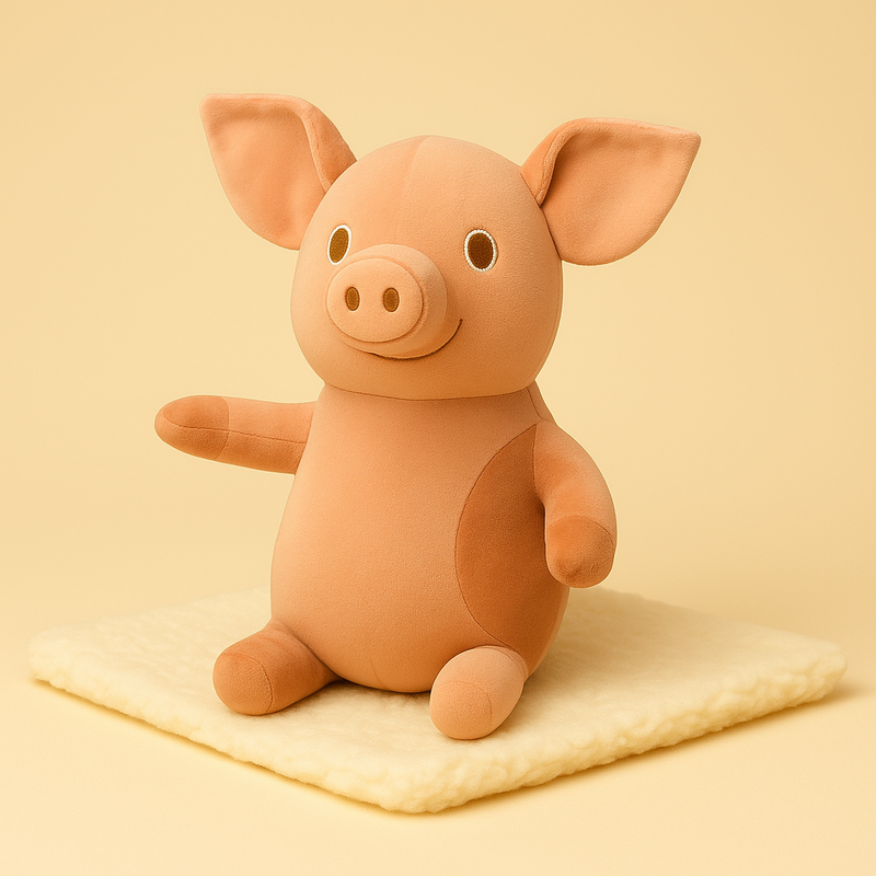 Peluche des trois petits cochons sur une couverture