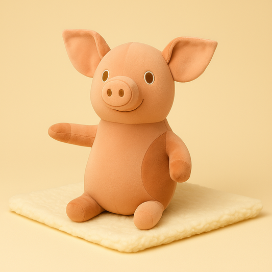 Peluche des trois petits cochons sur une couverture
