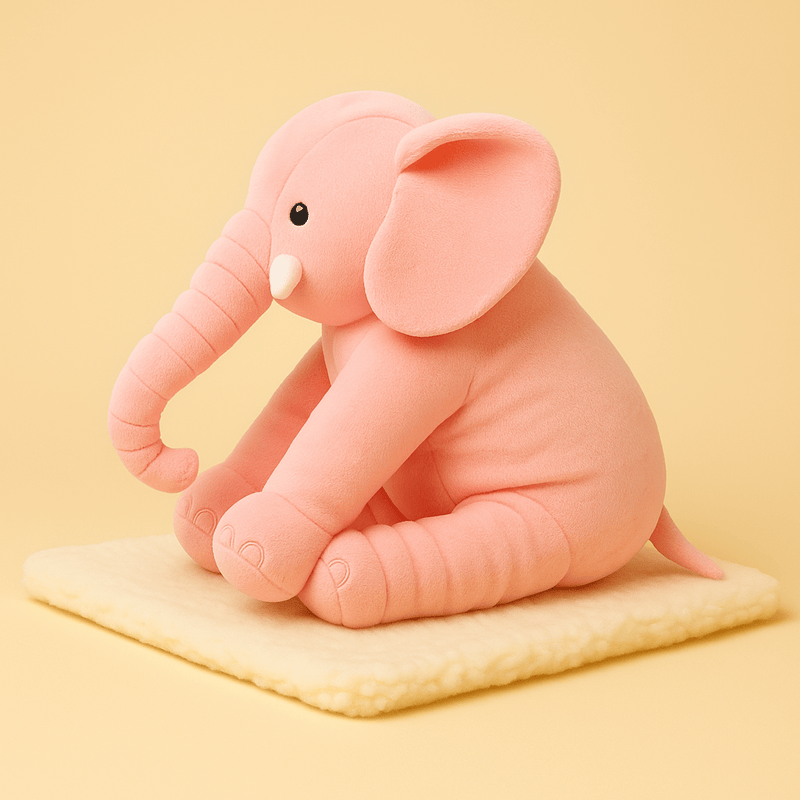 Peluche éléphant rose sur une couverture 
