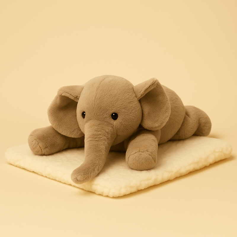 Peluche éléphant grise super douce sur une couverture