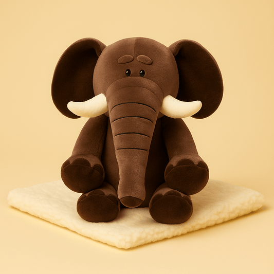 Peluche éléphant kawaii sur une couverture