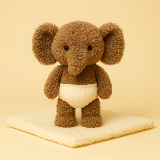 Peluche éléphanteau debout sur une couverture