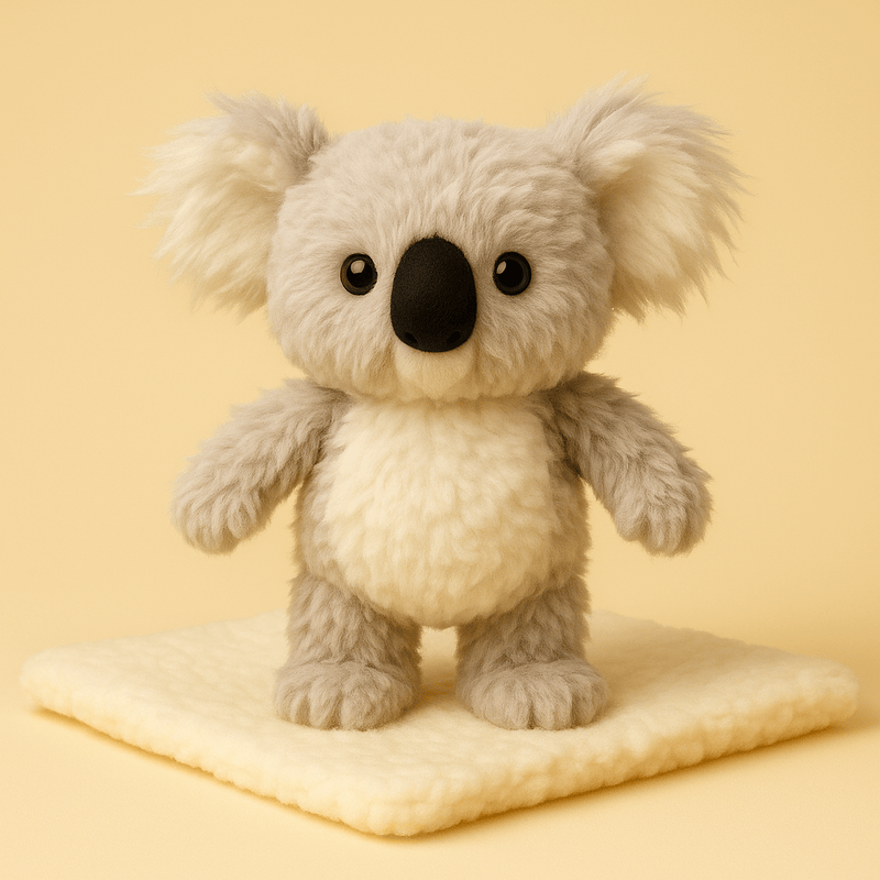 Peluche koala au réveil sur couverture