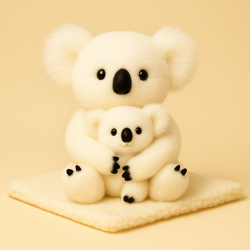 Peluche koala blanc mère et fils sur couverture