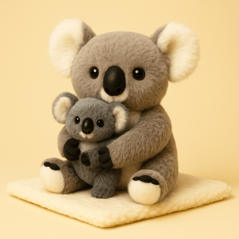 Peluche koala mère et fille sur couverture