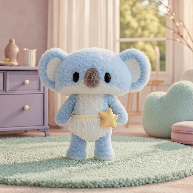 Peluche koala triste debout dans sa chambre