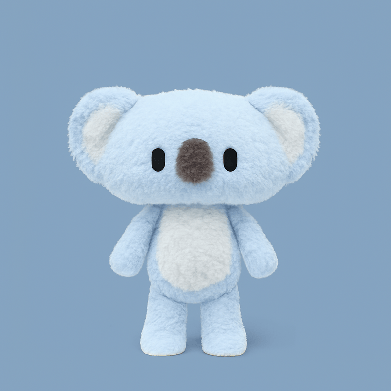 Peluche koala triste debout sur fond bleu