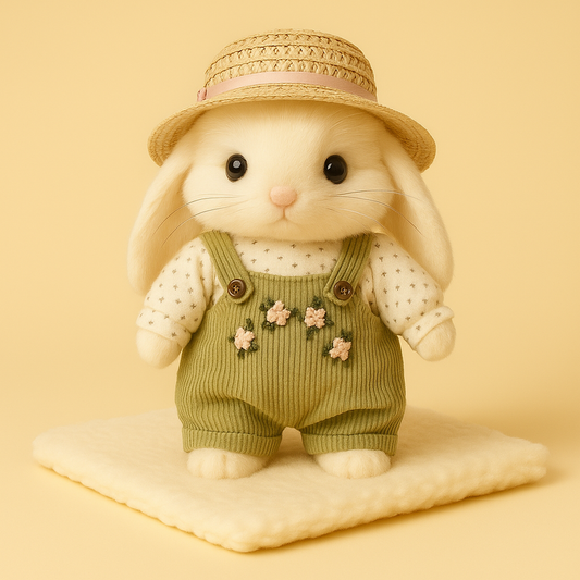 Peluche lapin jardinier sur une couverture