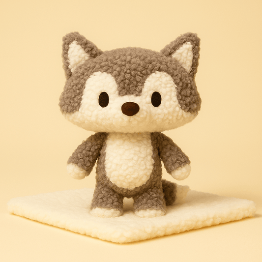 Peluche loup de conte de fées sur couverture