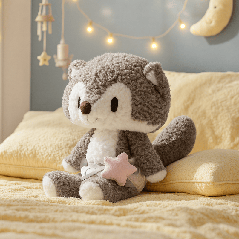 Peluche loup de conte de fées sur lit