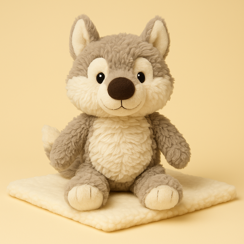 Peluche loup douce sur couverture