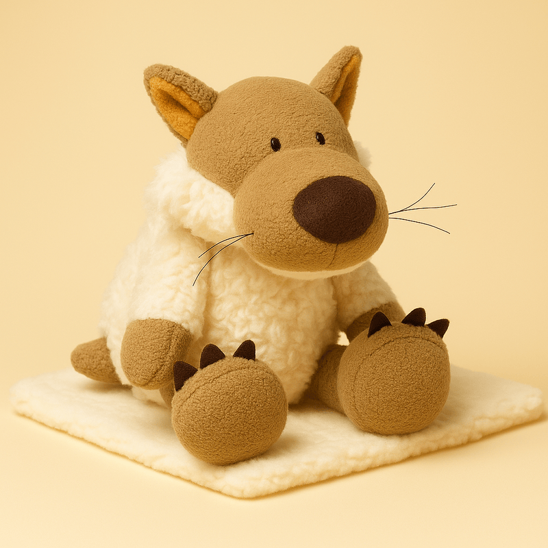 Peluche loup super douce sur couverture
