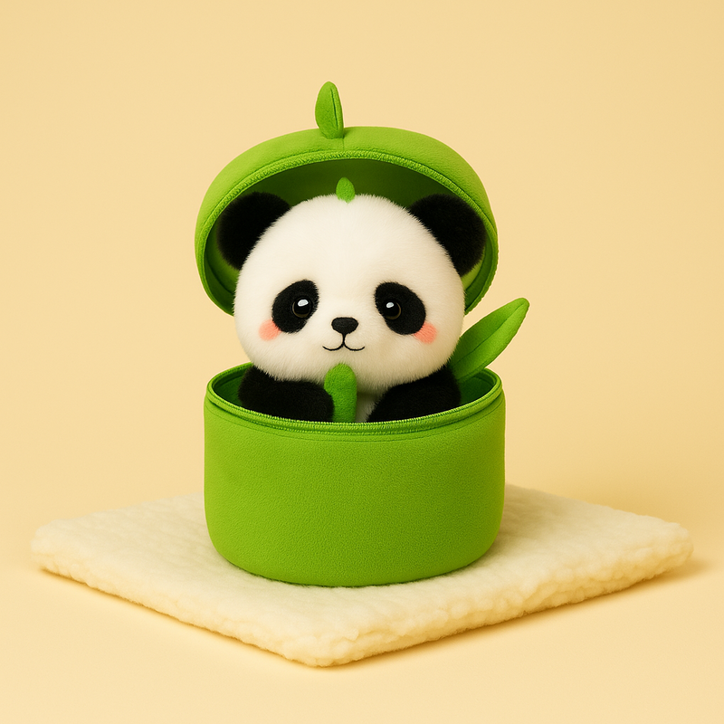 Peluche panda dans son bambou sur couverture