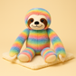 Peluche paresseux arc-en-ciel sur une couverture