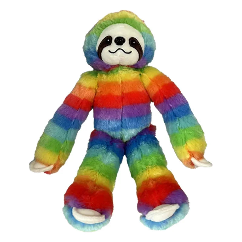Peluche paresseux arc-en-ciel sur fond blanc