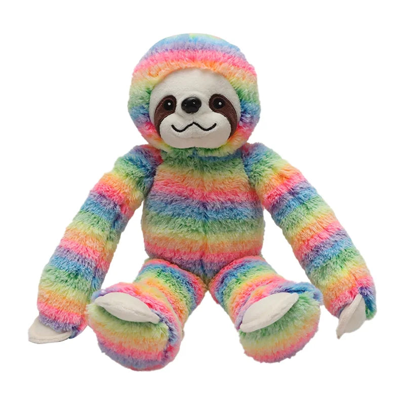 Peluche paresseux arc-en-ciel clair sur fond blanc