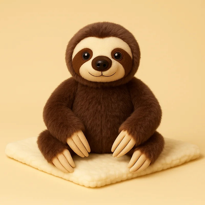 Peluche paresseux heureux sur une couverture