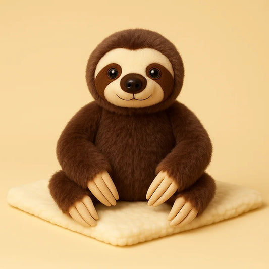 Peluche paresseux heureux sur une couverture