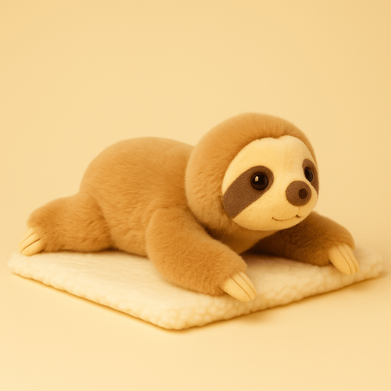 Peluche paresseux kawaii sur une couverture