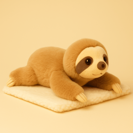 Peluche paresseux kawaii sur une couverture