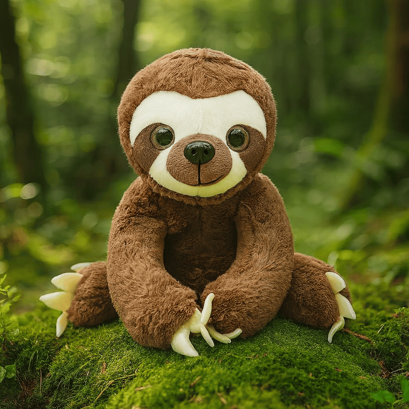 Peluche paresseux marron magnifique sur de la mousse d'arbre