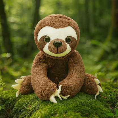 Peluche paresseux marron magnifique sur de la mousse d'arbre