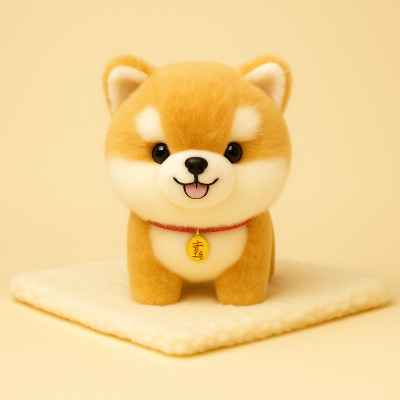 Peluche petit chien shiba inu sur couverture