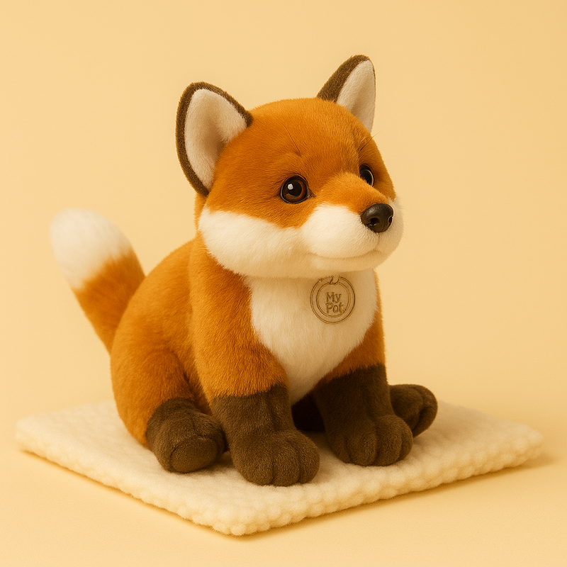Peluche renard domestique sur couverture