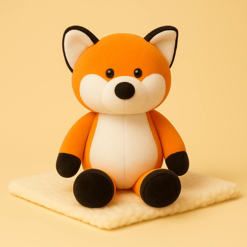Peluche renard moelleuse sur couverture
